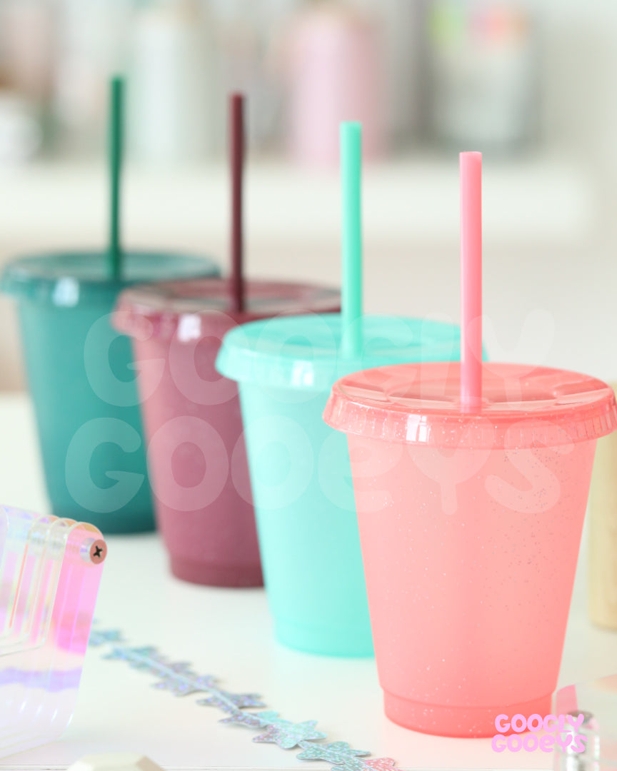 Glitter Plastic Tumbler Cups with Straw