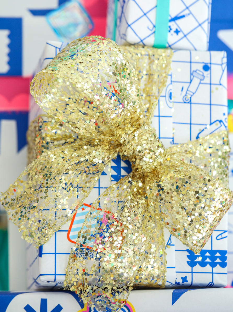 Sequins Ribbon for Gifts | Gift Ribbons with Wired Edge (2.5 inches thickness)