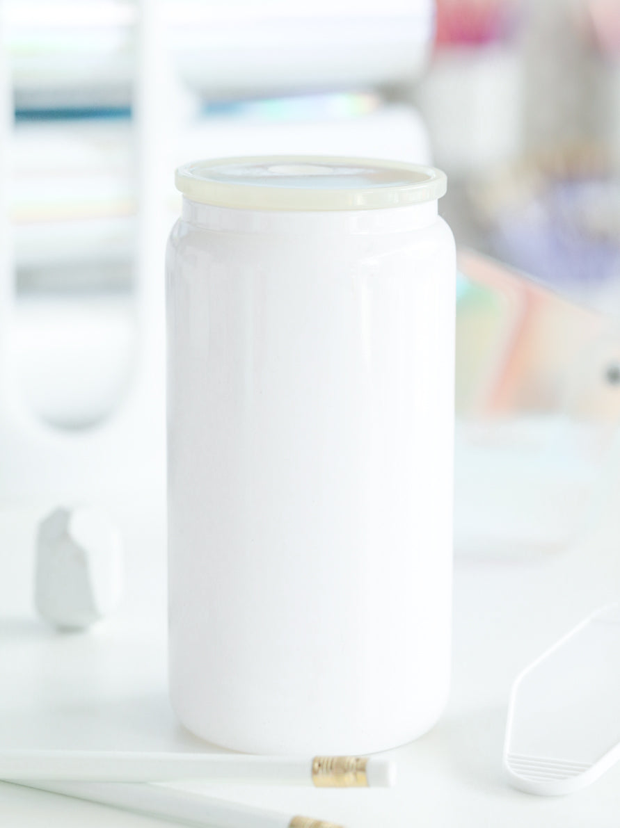 Solid Soda Glass Can with Straw 16oz for Sublimation / Vinyl Stickers