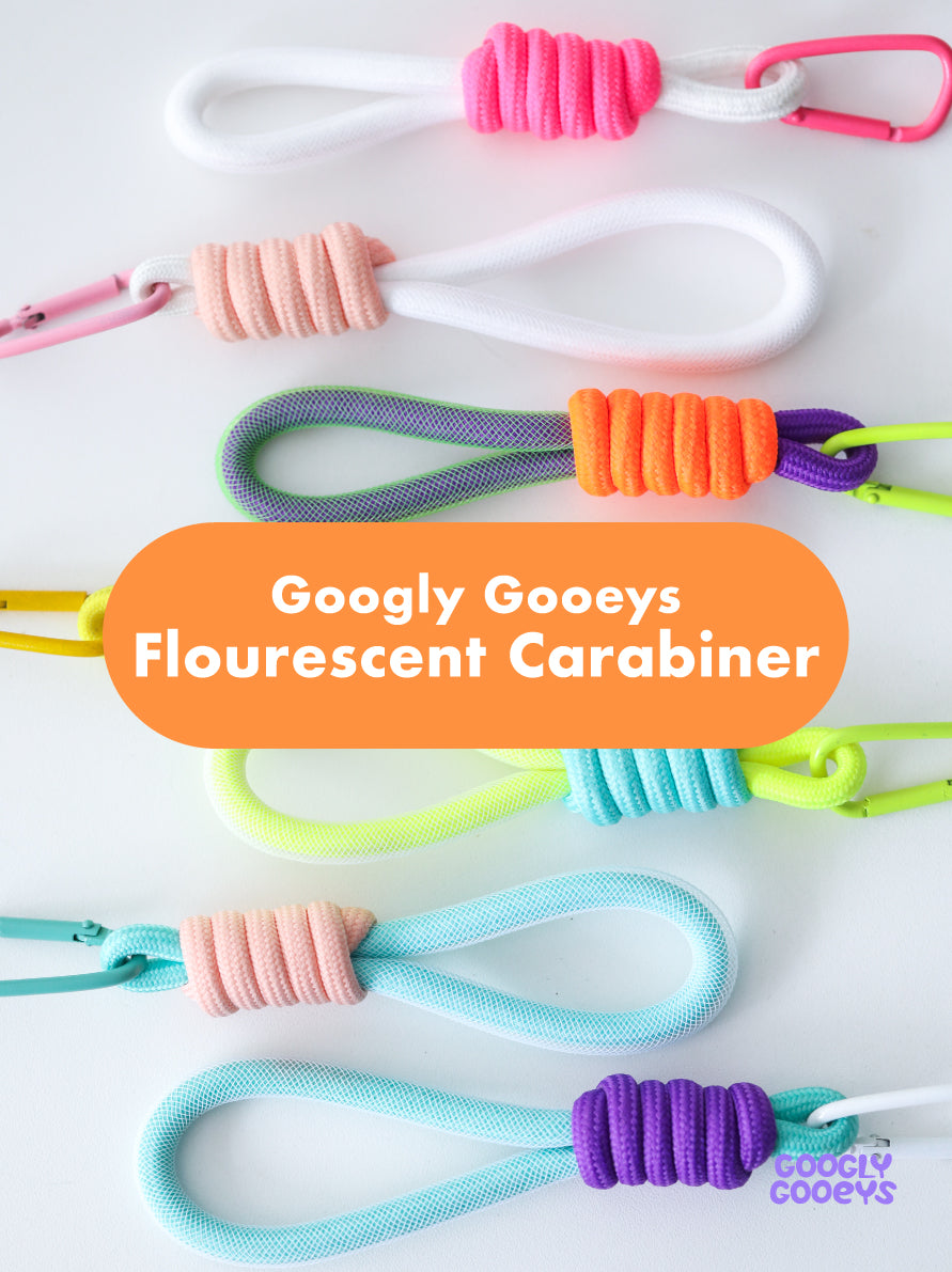Googly Gooeys Flourescent Carabiner Keychain Accessory | Woven Rope with Pendant Phone Strap