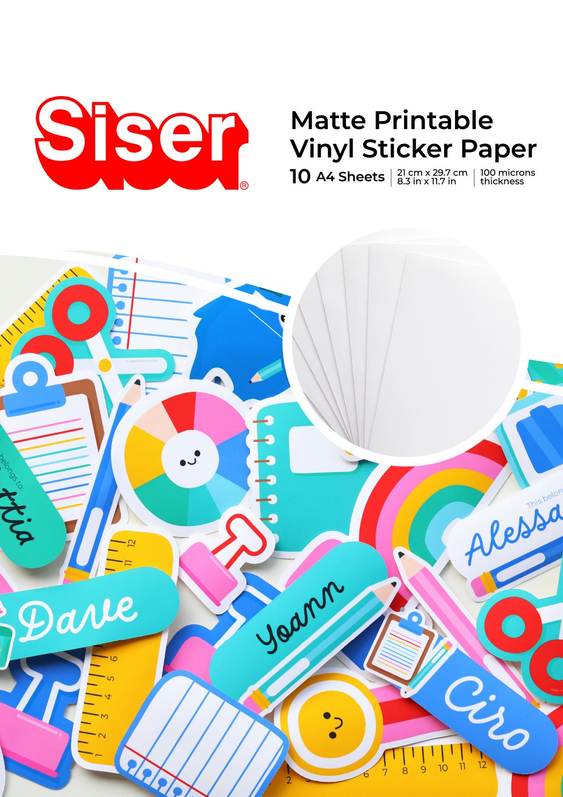 Siser Printable Vinyl Sticker Paper | (A4) 8.3in x 11.7in - 100 gsm