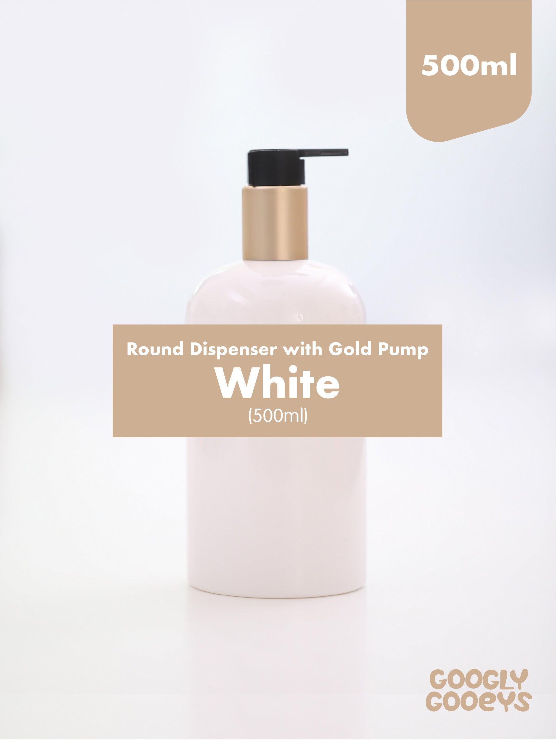 Round Bottle Dispenser with Gold Pump (300ml & 500ml)