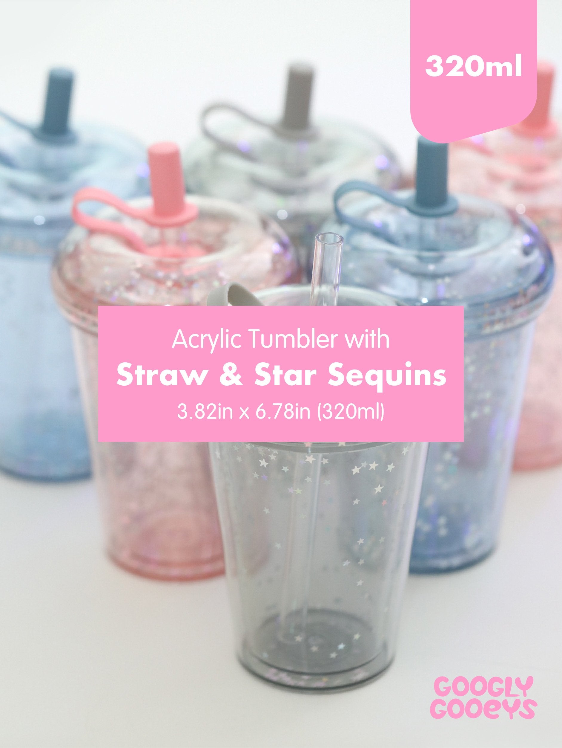 Acrylic Tumbler with Straw and Star Sequins (320ml)