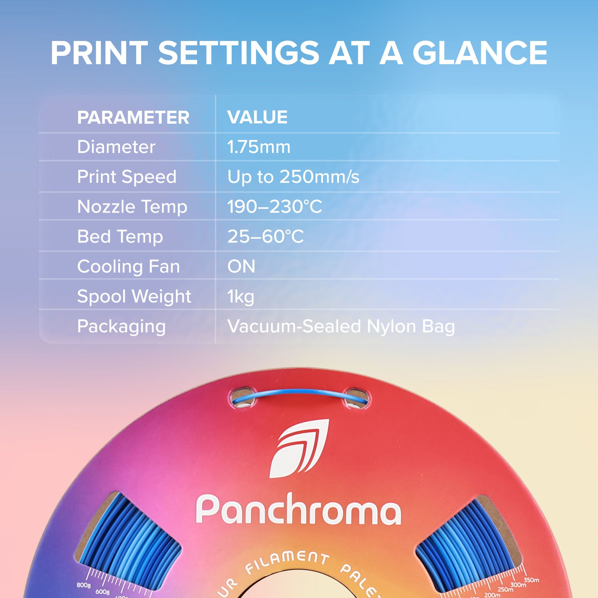 Polymaker Panchroma Gradient Rainbow Silk 3D Printing compatible with Creality K2 Plus Combo, Bambu Lab, Hi Combi | 1.75mm (1kg.)