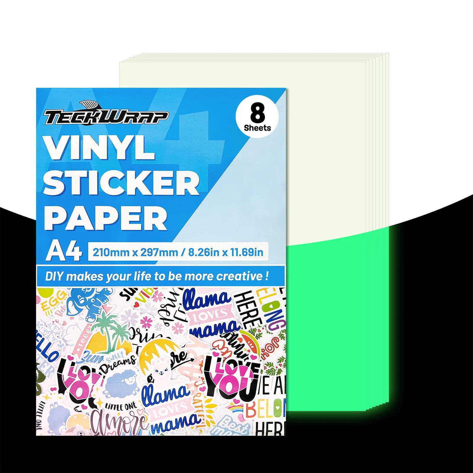 Teckwrap Printable Sticker Paper - Glow in the dark | A4 (8.26in x 11.69in)