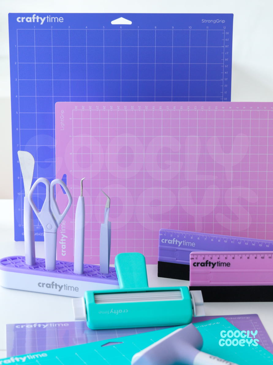 Crafty Time Tools | Squeegee, Weeder, Tweezer, Third Party Cutting Mat, Silicone Accessory Holder, Brayer and Crimper