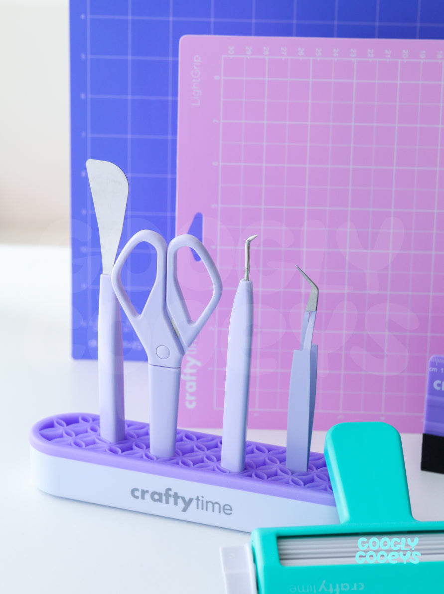 Crafty Time Tools | Squeegee, Weeder, Tweezer, Third Party Cutting Mat, Silicone Accessory Holder, Brayer and Crimper