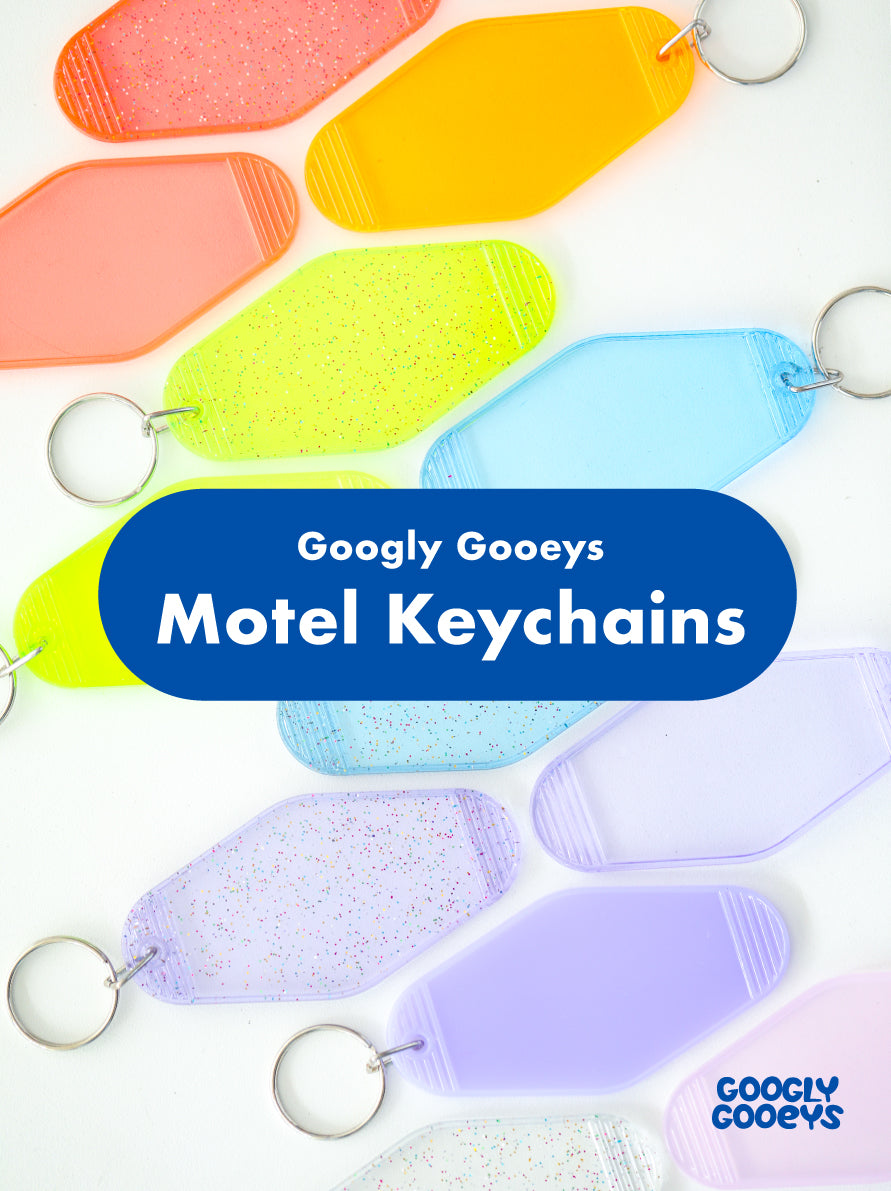 Glittered and Transparent Motel Keychains | 1.75in x 3.5in