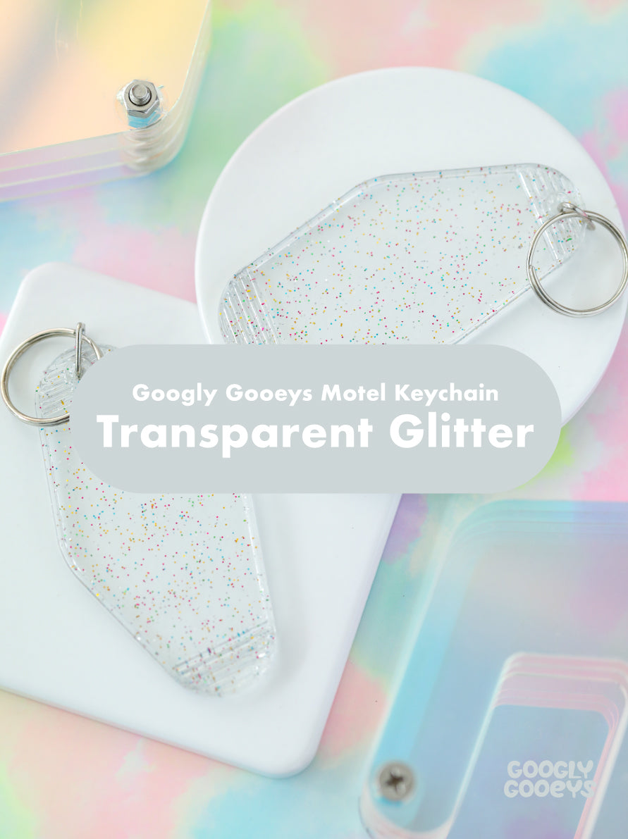 Glittered and Transparent Motel Keychains | 1.75in x 3.5in