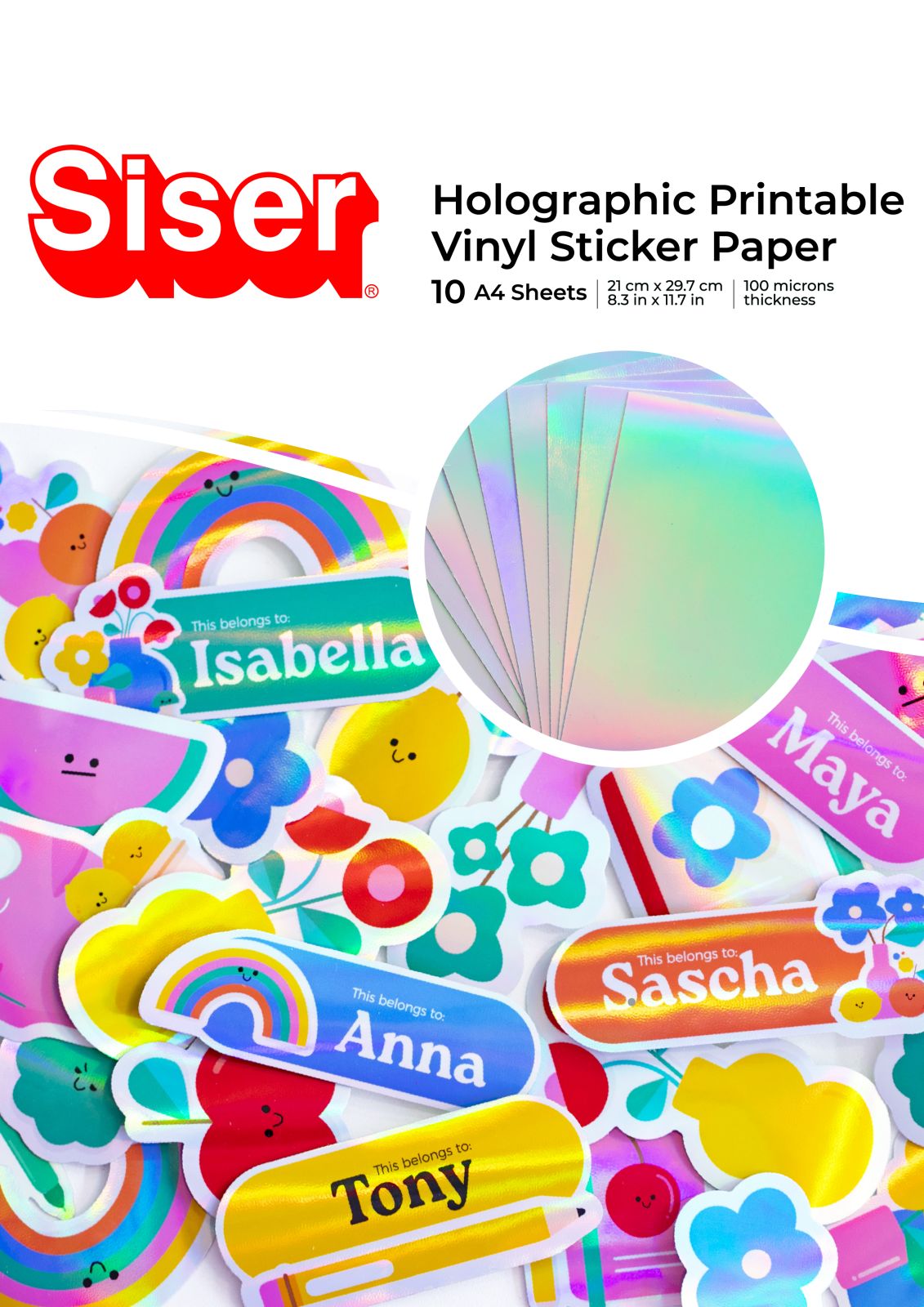 Siser Printable Vinyl Sticker Paper | (A4) 8.3in x 11.7in - 100 gsm