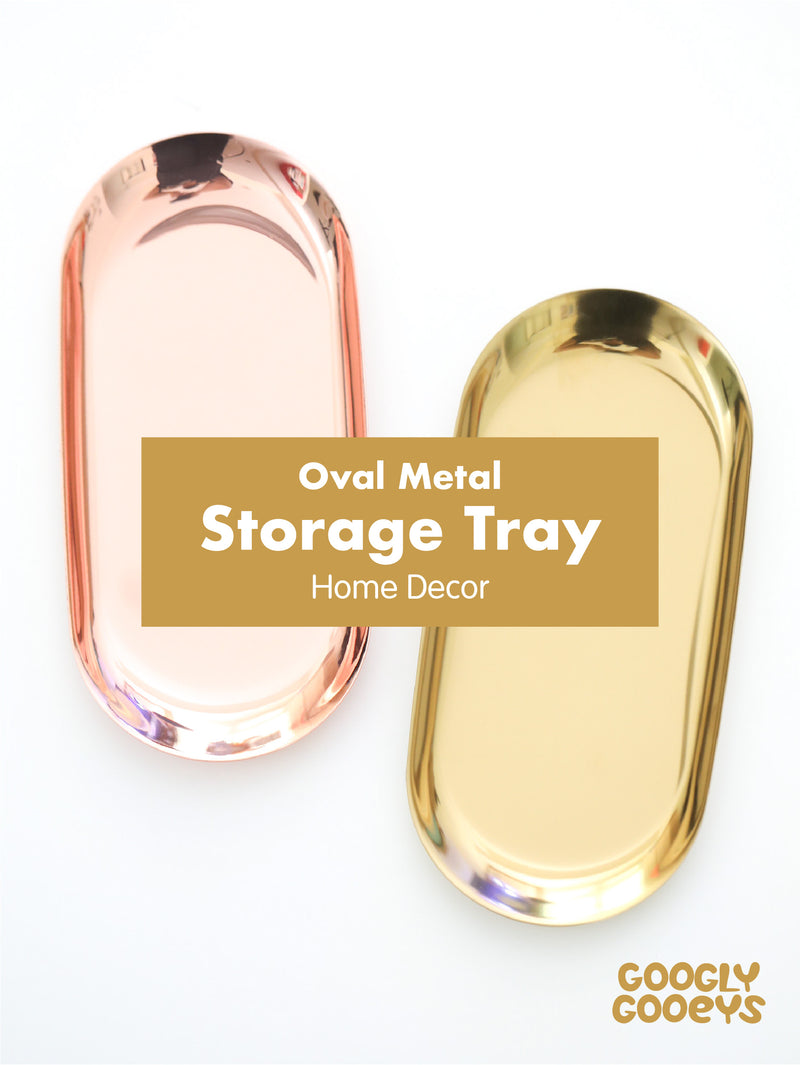 Oval Metal Storage Tray Home Decor