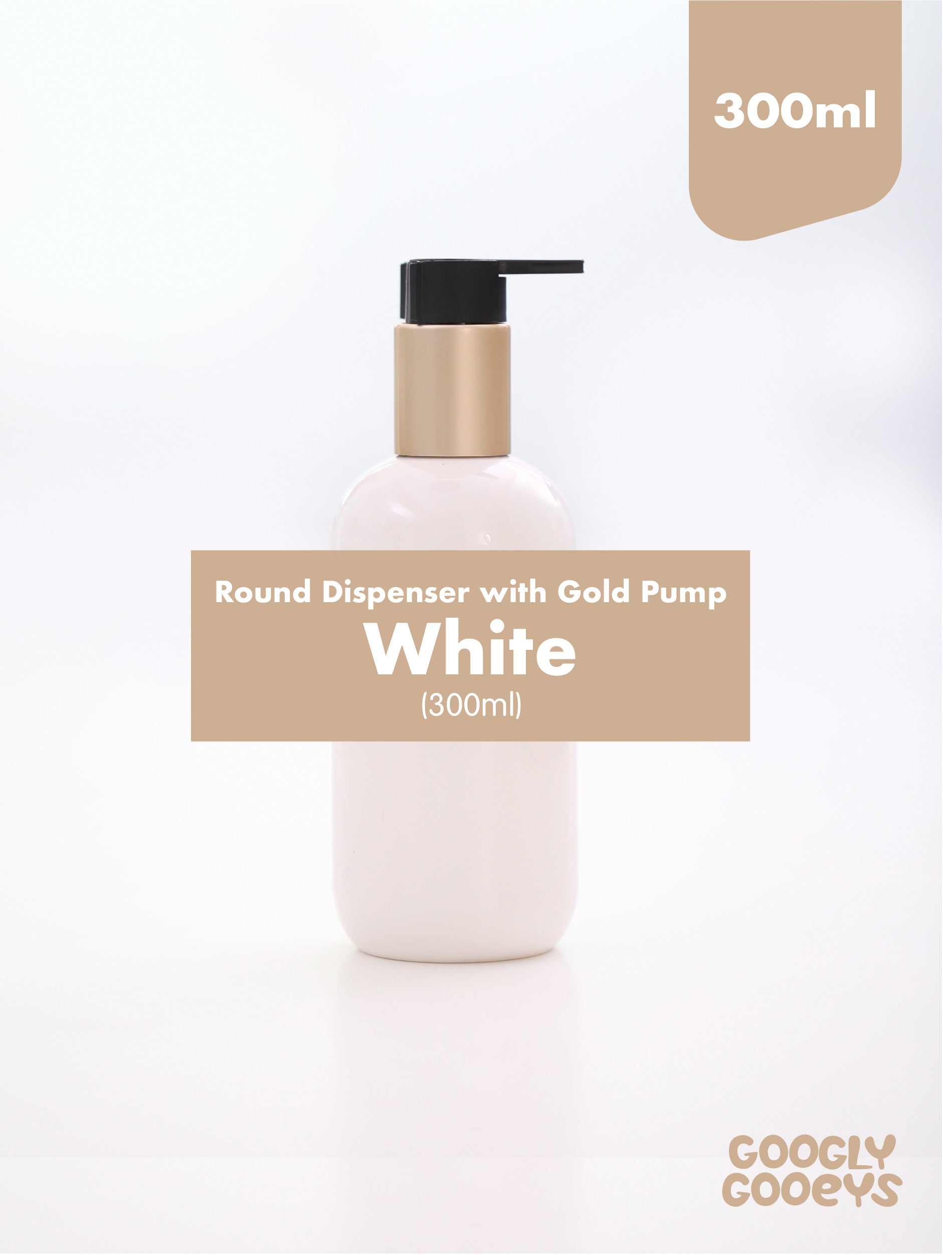 Round Bottle Dispenser with Gold Pump (300ml & 500ml)