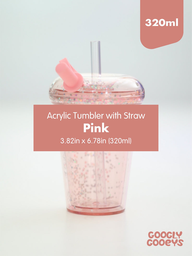 Acrylic Tumbler with Straw and Star Sequins (320ml)